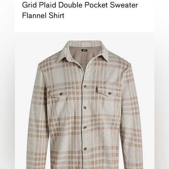 NWT EXPRESS Grid Plaid Double Pocket Sweater Flannel Shirt - Picture 1 of 10